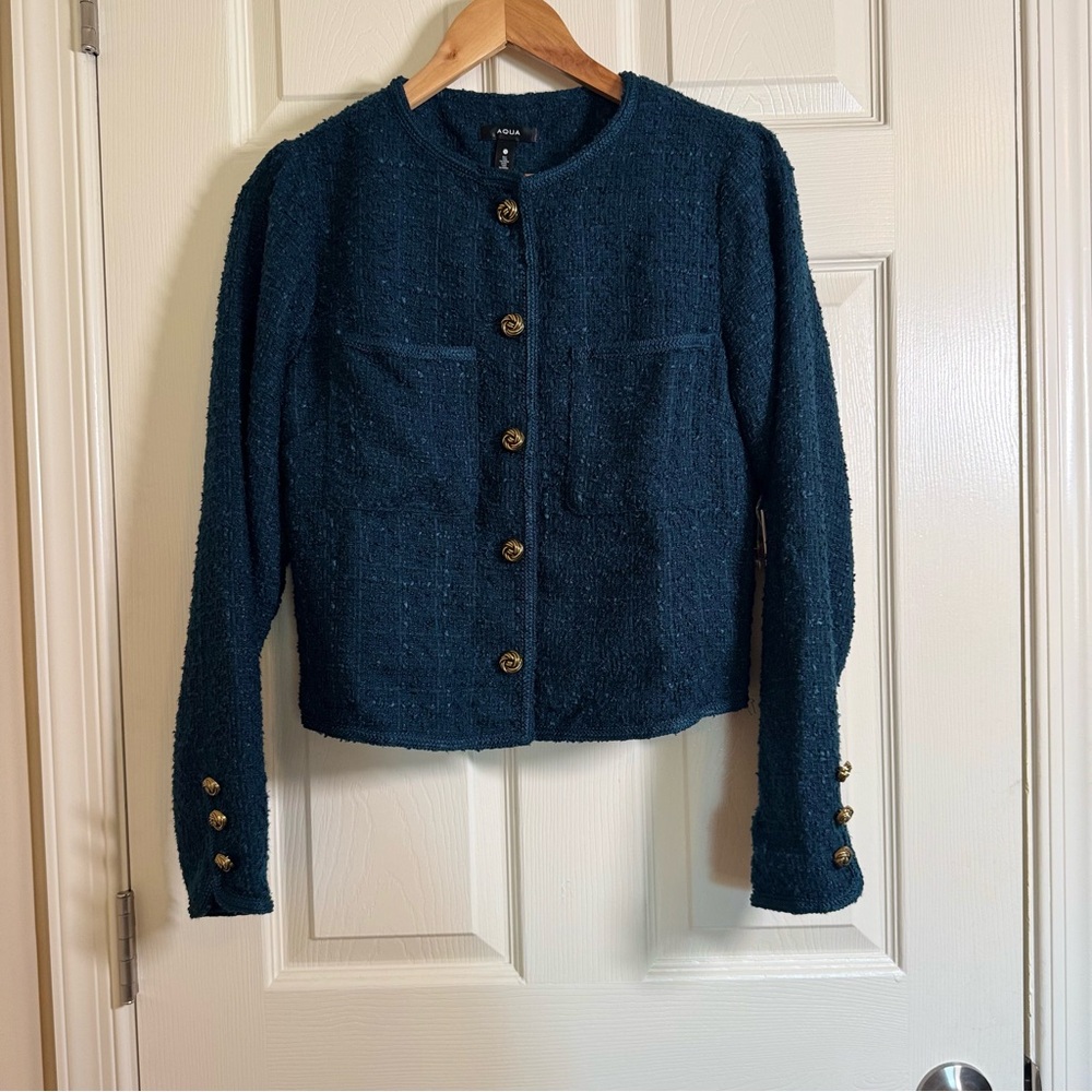 Aqua Women's Reilly Tweed Cropped Jacket Size M 100% exclusive L31901 NWT - Picture 2 of 12